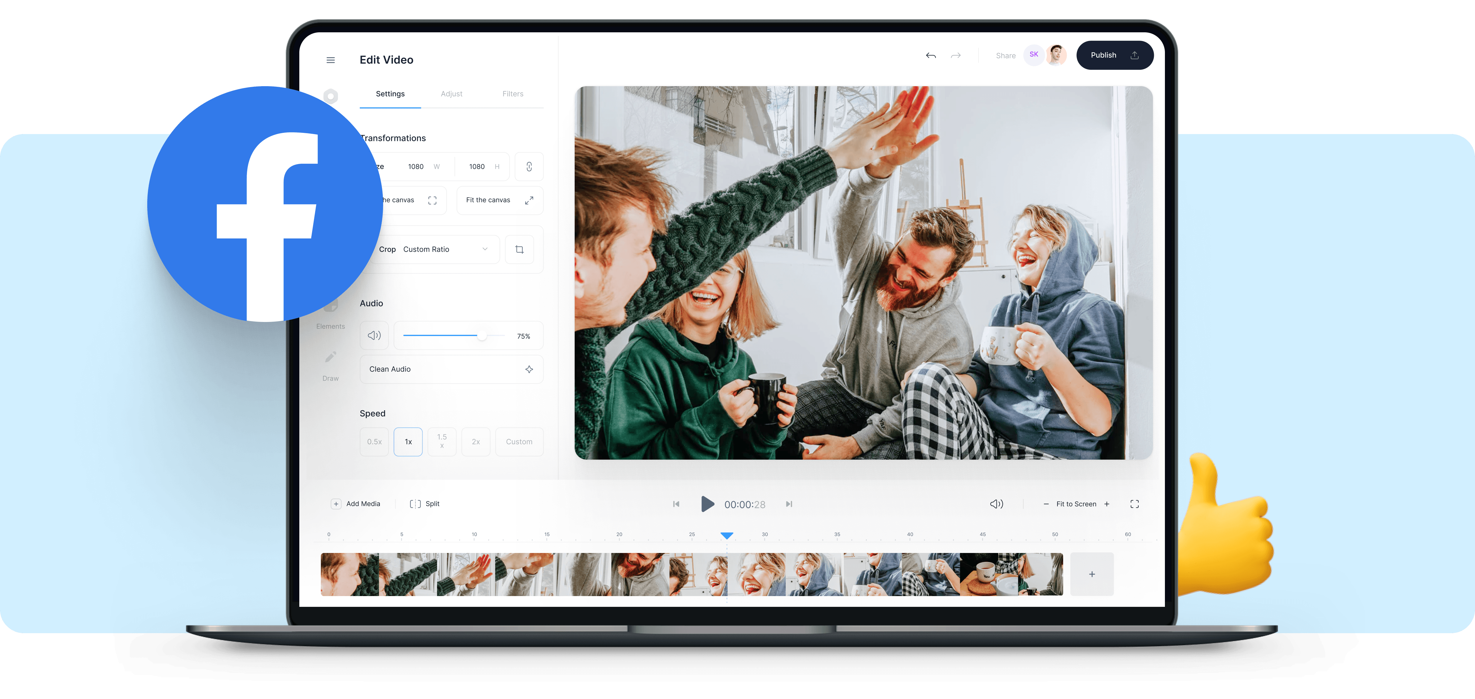 Edita un vídeo de Facebook En línea VEED