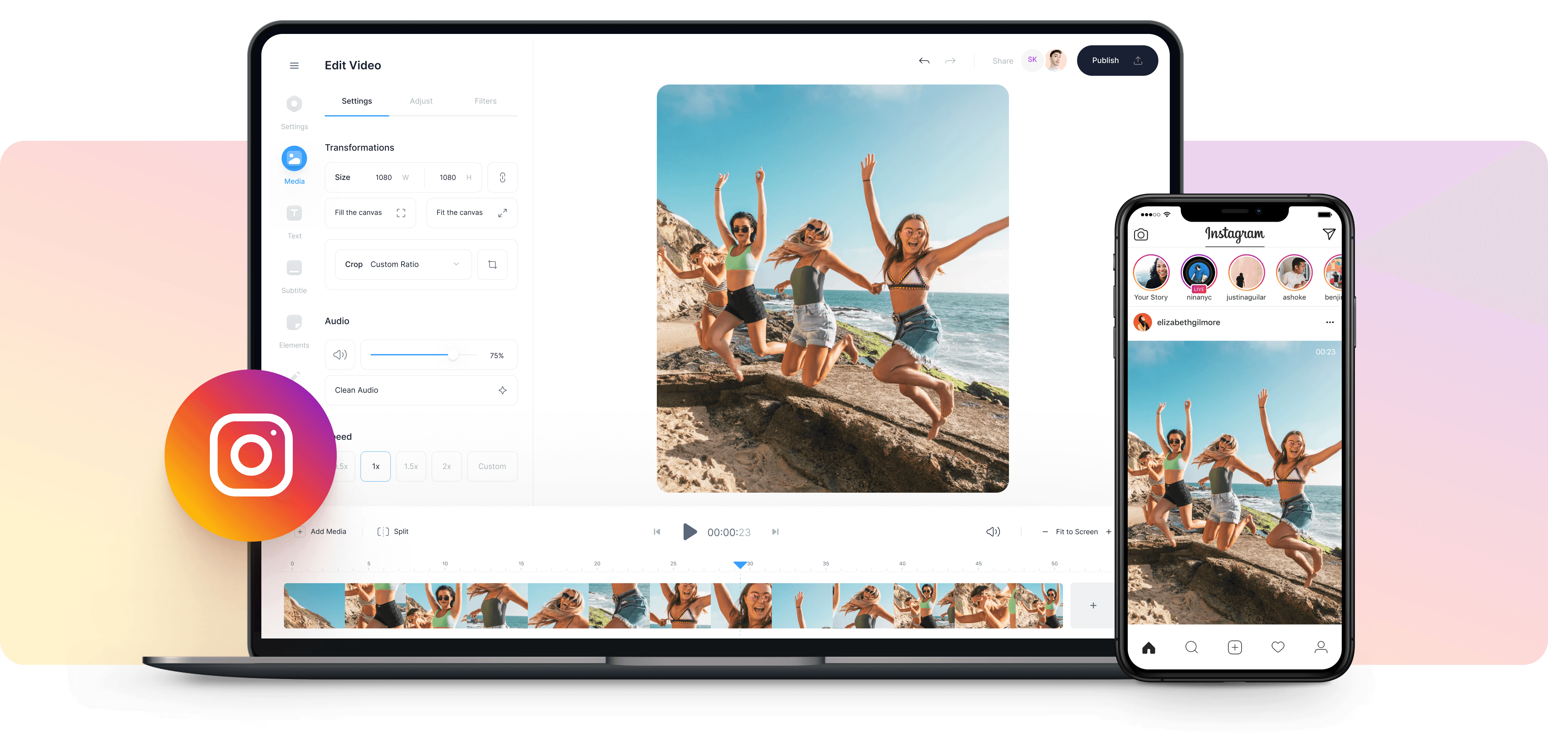 Editor de vídeo para Instagram - Edita vídeos para Instagram en línea