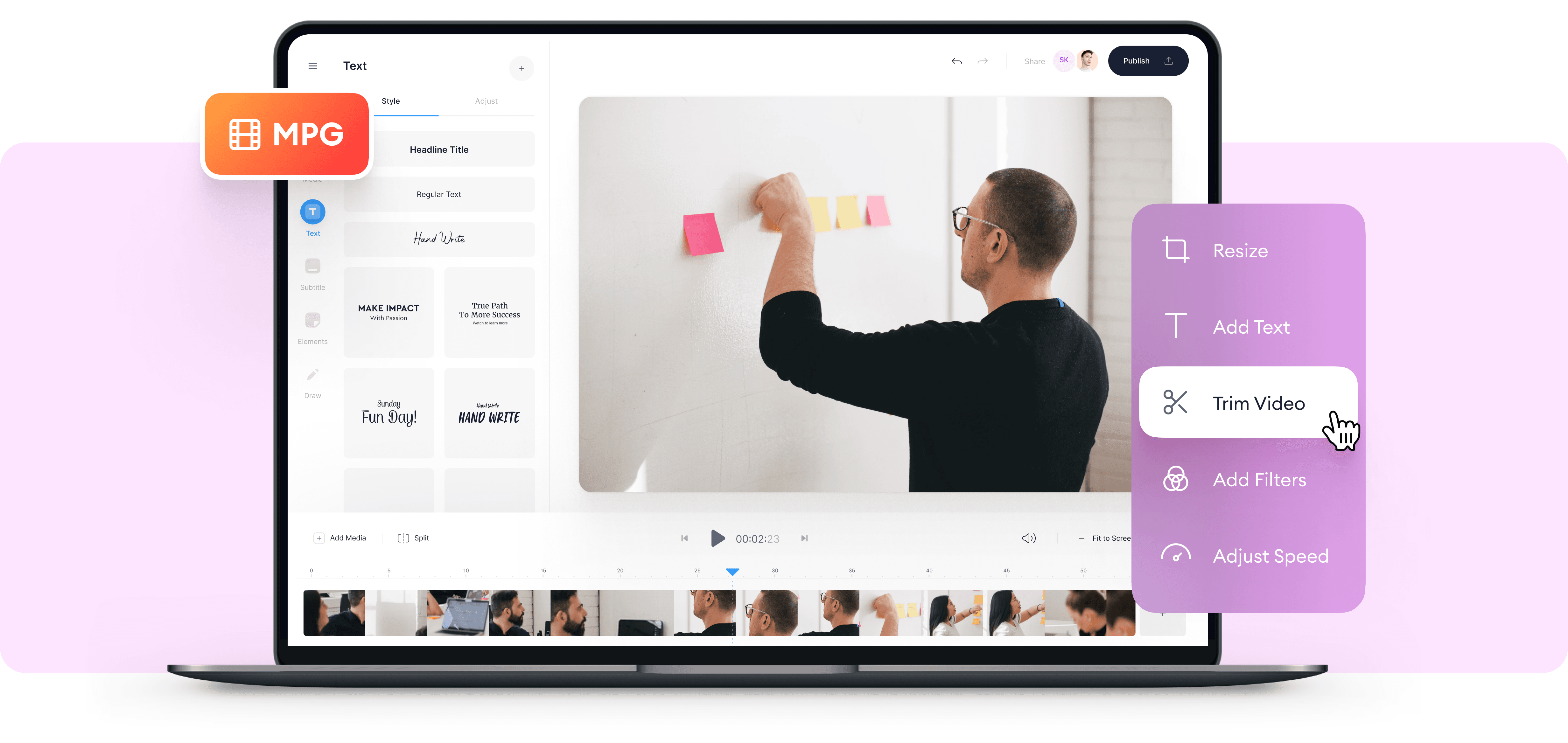 Editor para MPG Abre y edita tus archivos MPG en línea VEED