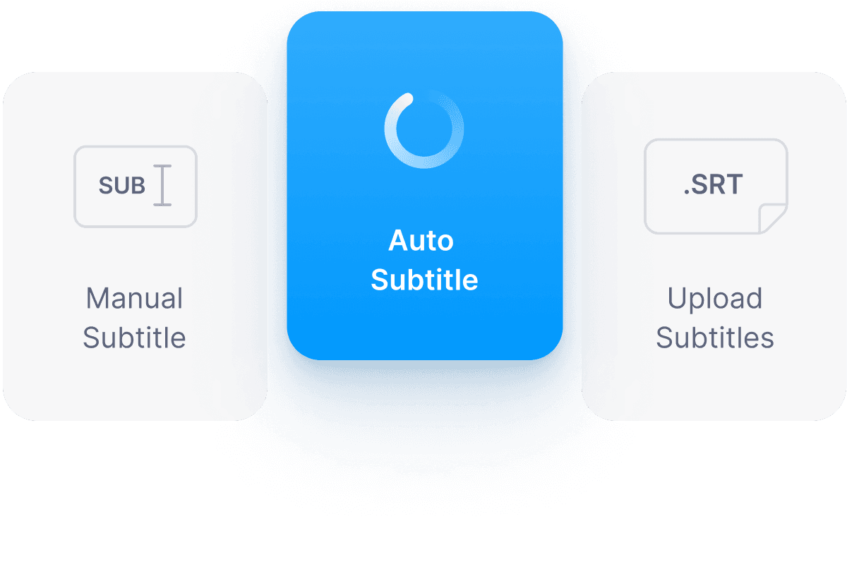 Manually type, auto transcribe, or upload subtitle file