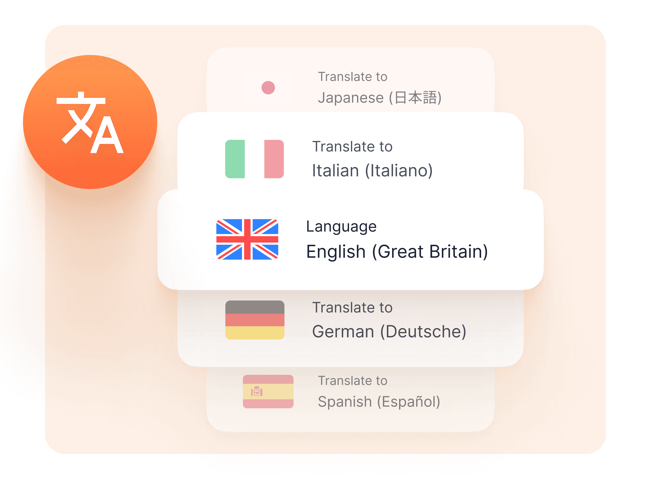 Translate transcripts to over 100 languages