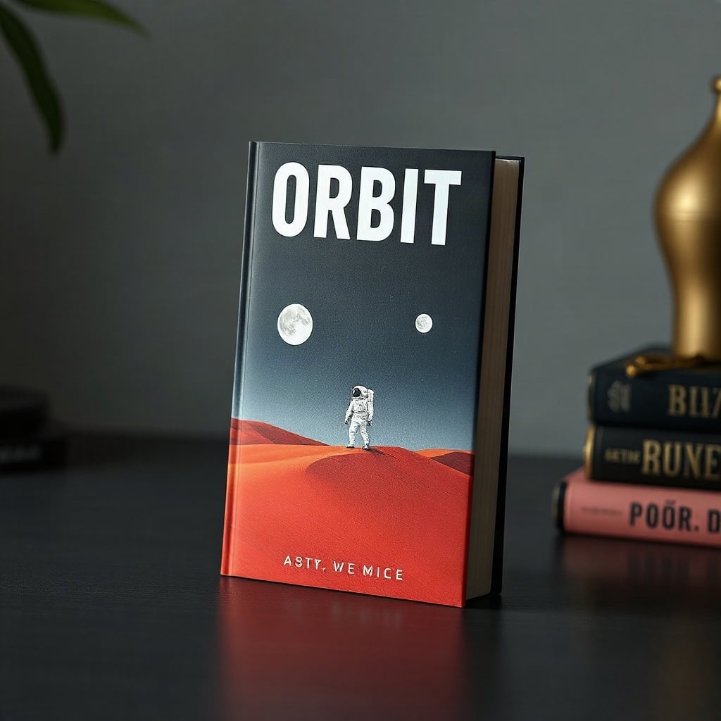 A paperback titled ORBIT with an astronaut on a red dune