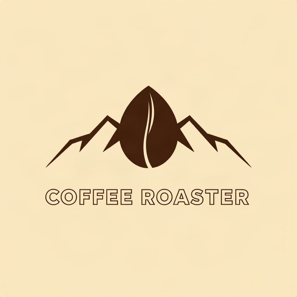 A coffee roaster logo of a coffee bean between mountain peaks