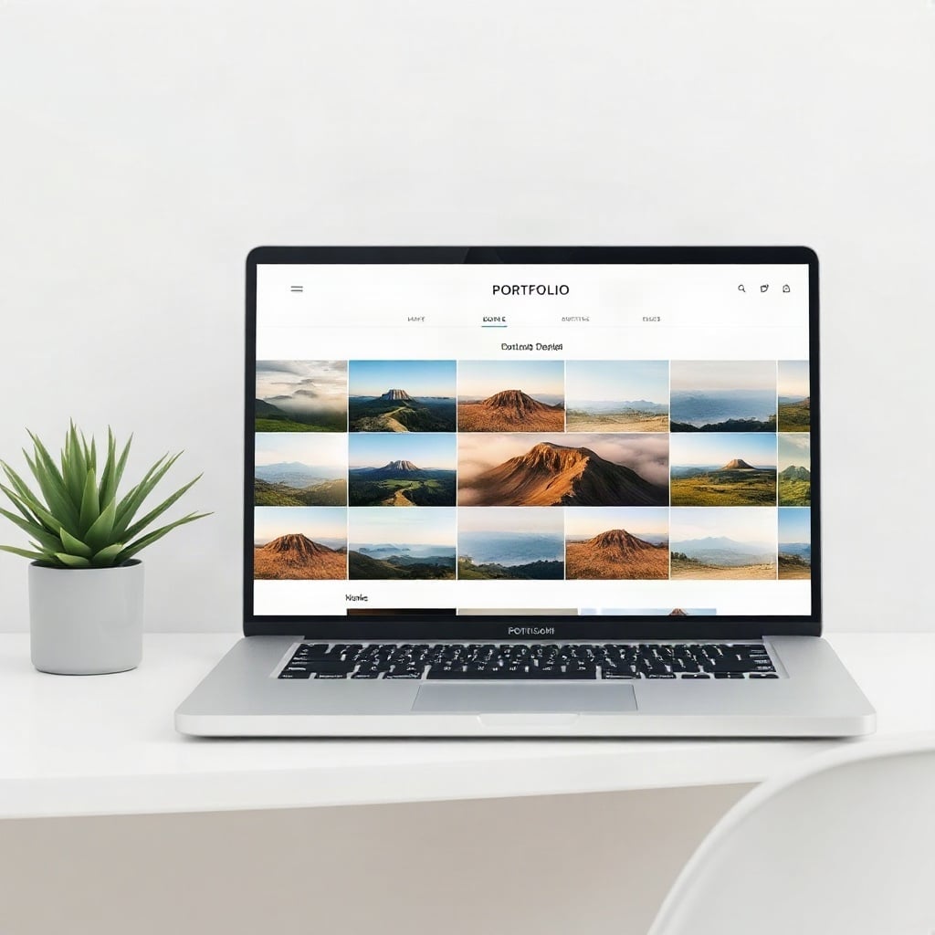 A photography portfolio website on a laptop
