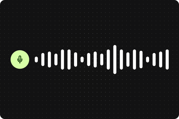 Voice recorder app interface showing a green microphone icon next to a white audio waveform on a dark background
