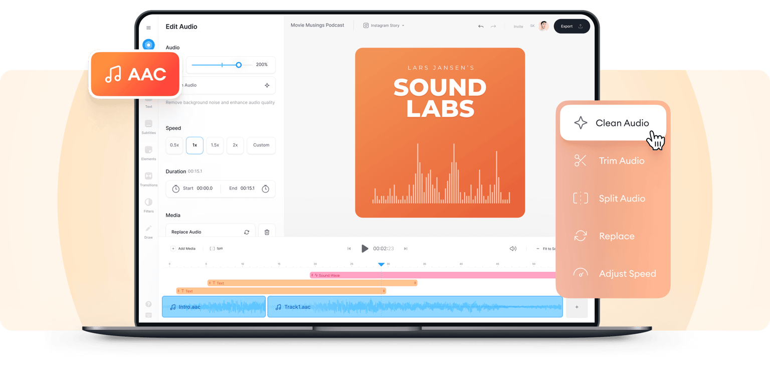 Онлайн редактор AAC - Бесплатный редактор AAC для звука высокого качества -  VEED.IO