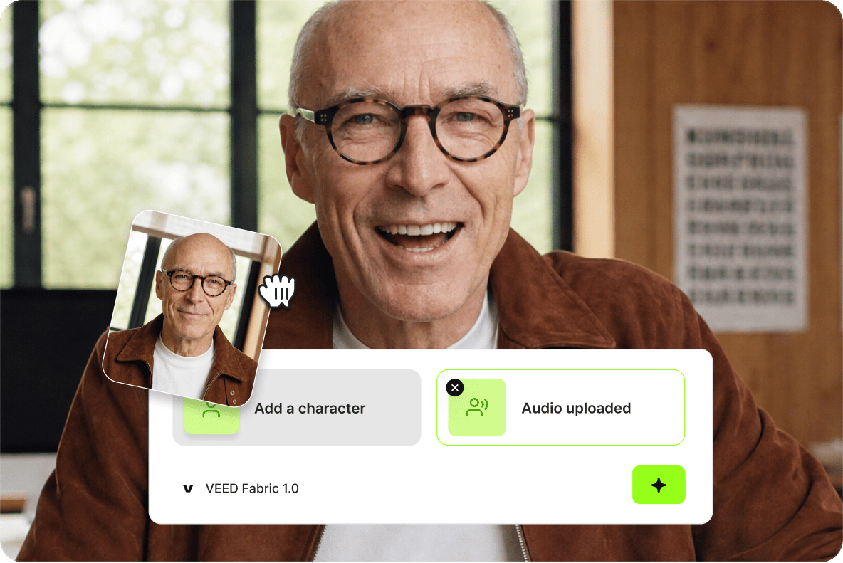 Smiling older man with glasses featured as a video avatar in an AI lip sync character selection menu