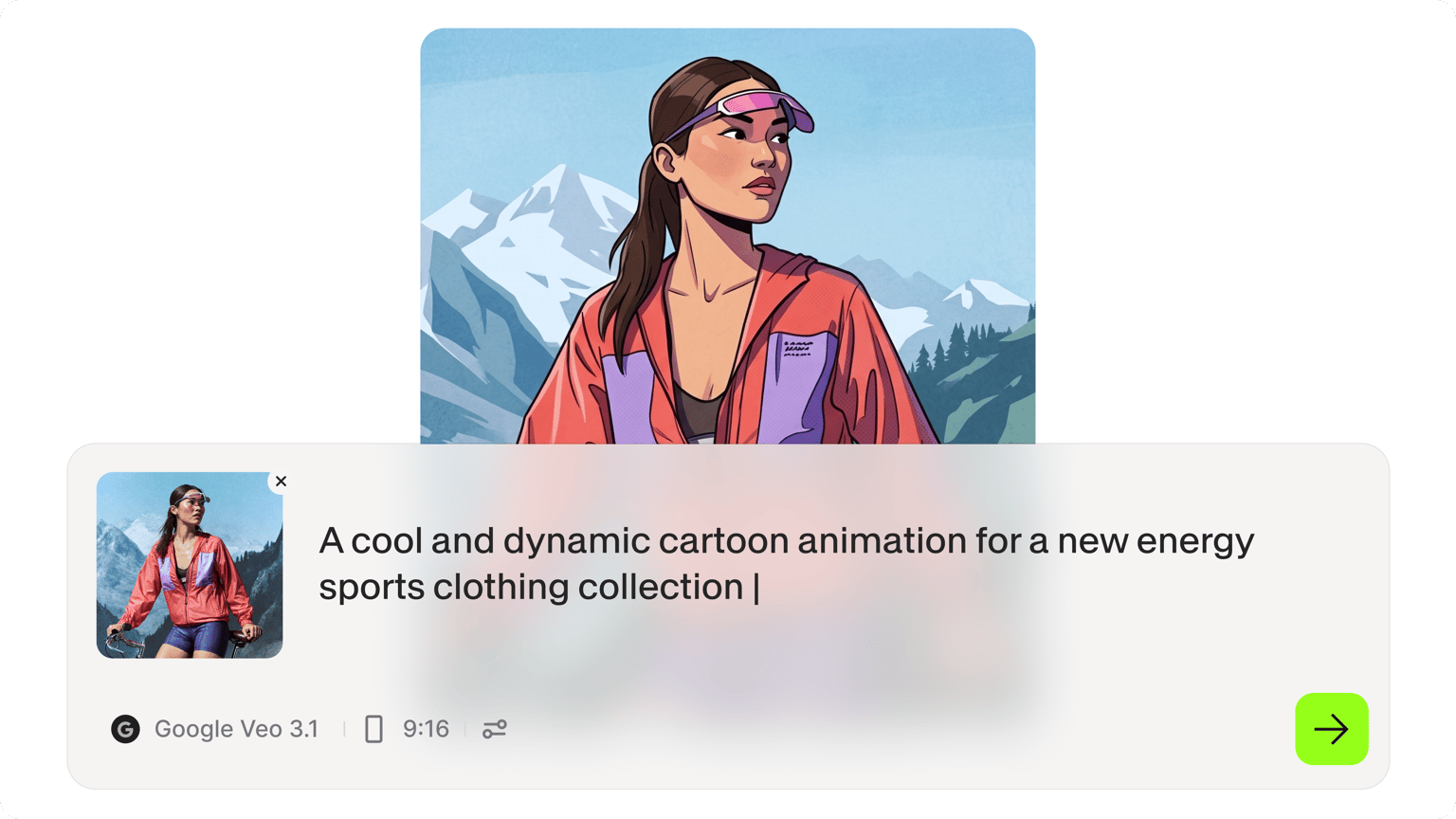Cartoon templates landing page showing a dynamic cartoon animation of a woman in sports clothing in the mountains
