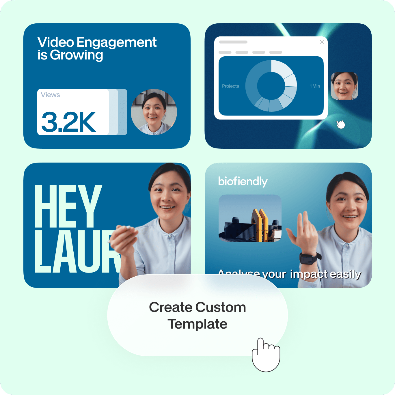 VEED's Custom Templates feature showing preset video templates and option to Create Custom Template.