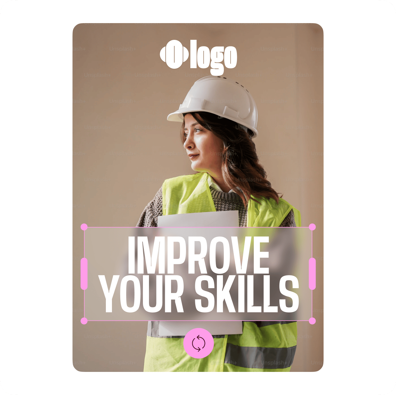 VEED template featuring worker in safety gear with 'IMPROVE YOUR SKILLS' text for professional development video content.