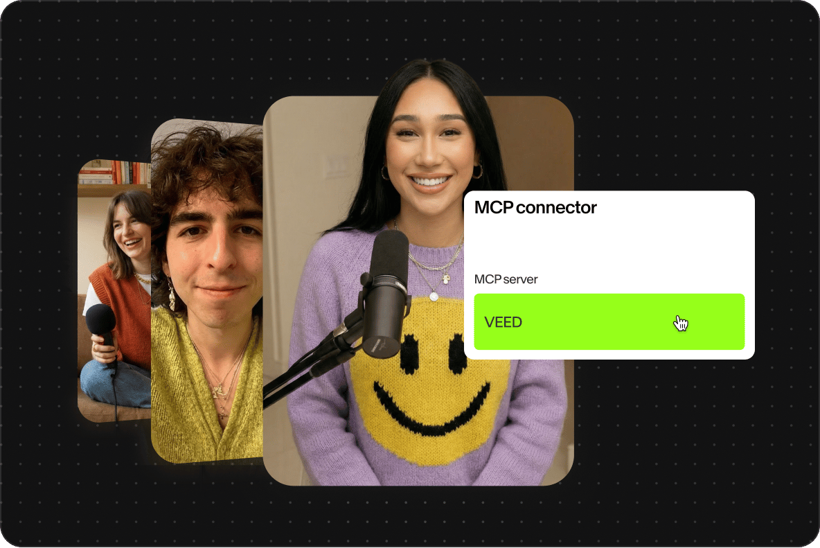 Video creators behind VEED MCP connector interface overlay designed for marketing and SaaS workflow automation.