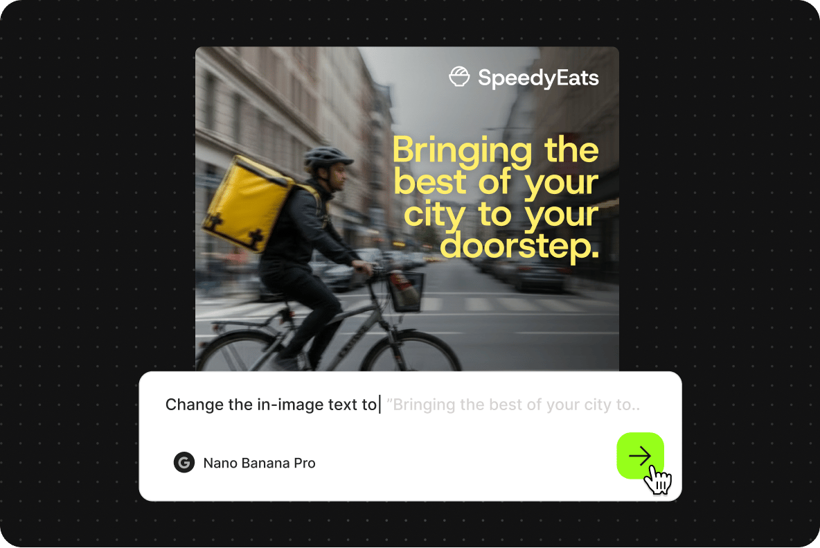 AI design tool editing text on a delivery advertisement Instagram post template in browser