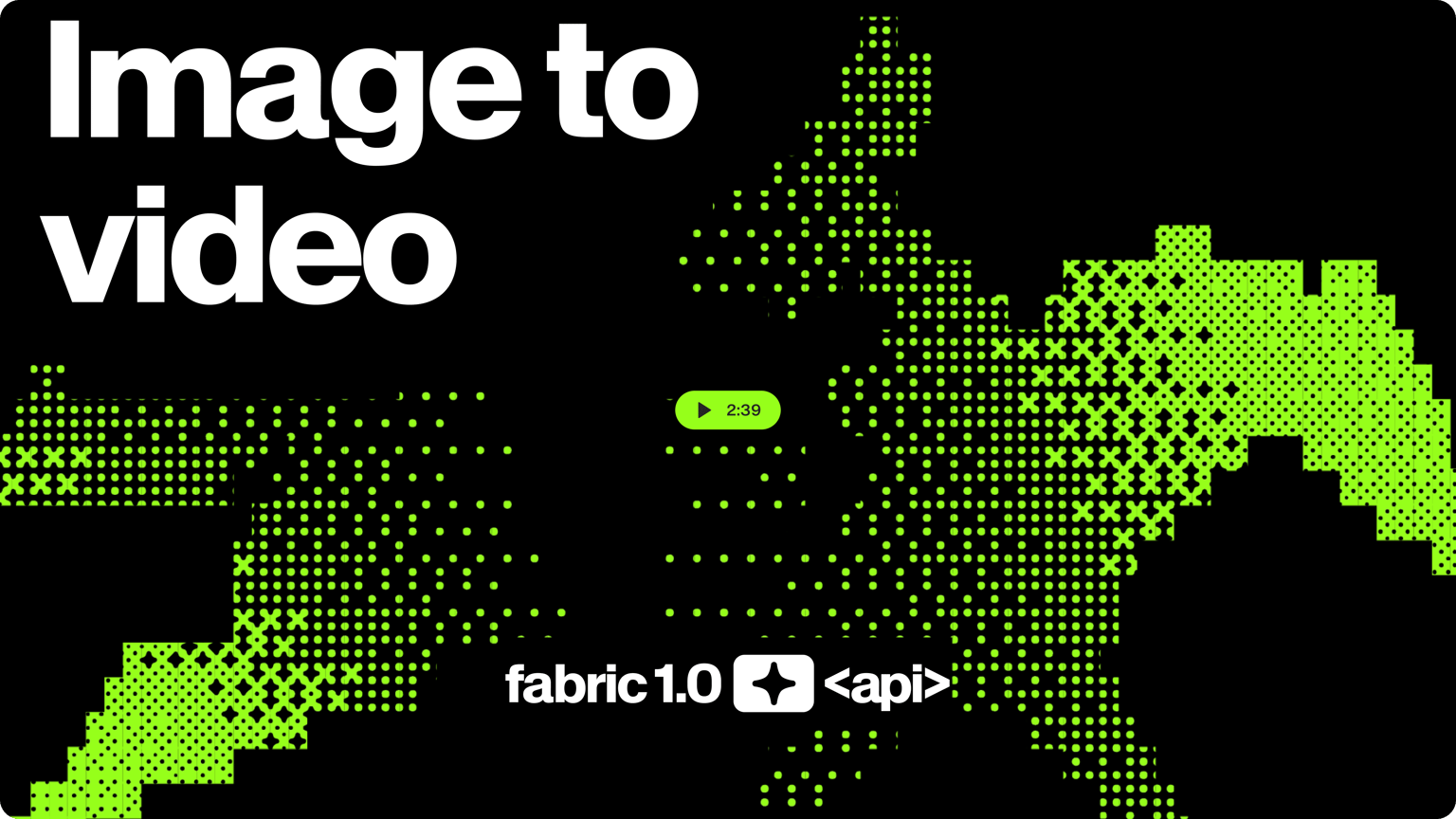 VEED's Image to Video feature demonstrating pixelated animation effect with fabric1.0 API integration.