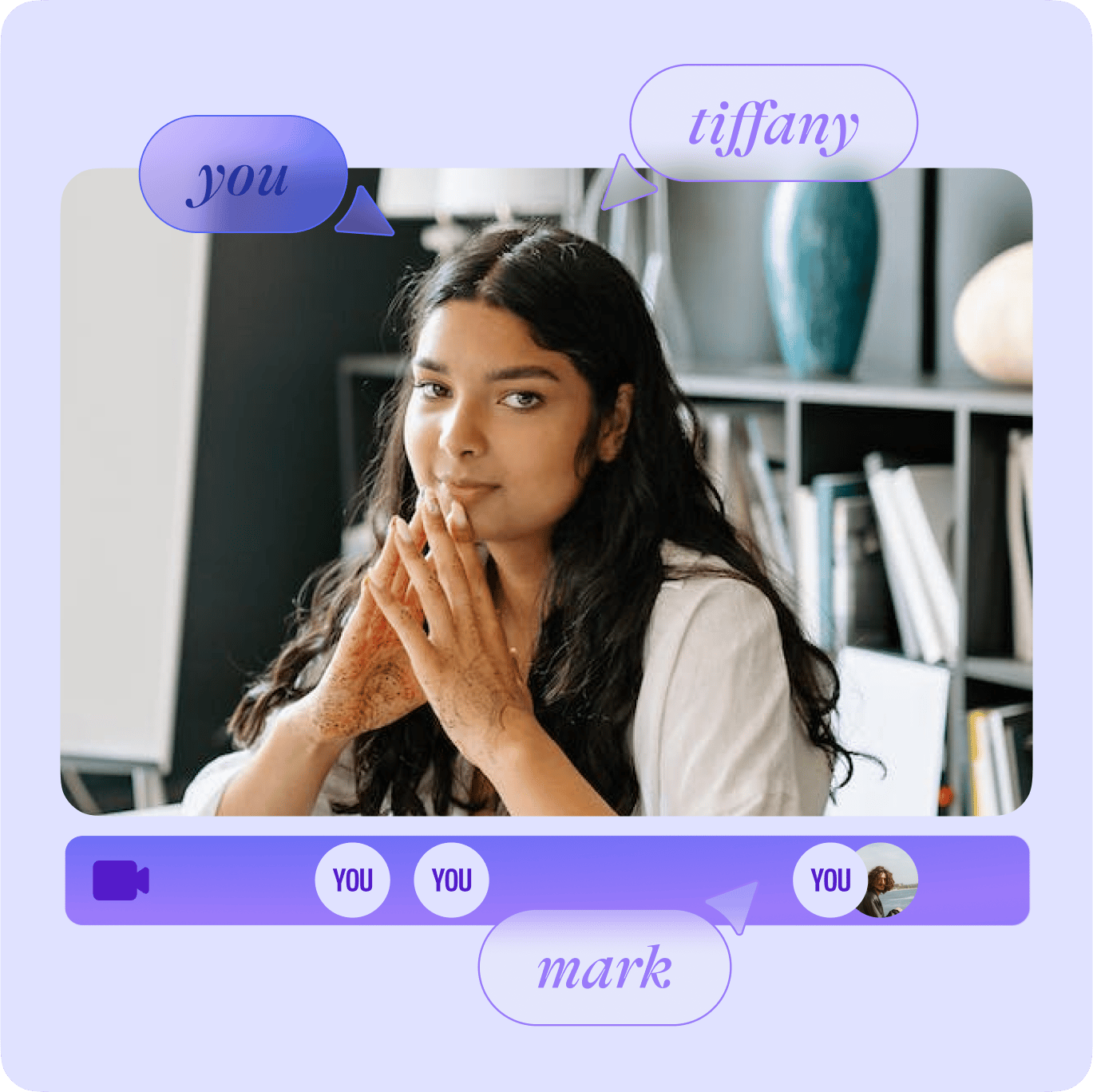 VEED collaboration feature showing feedback comments from you, tiffany, and mark on a video being reviewed.
