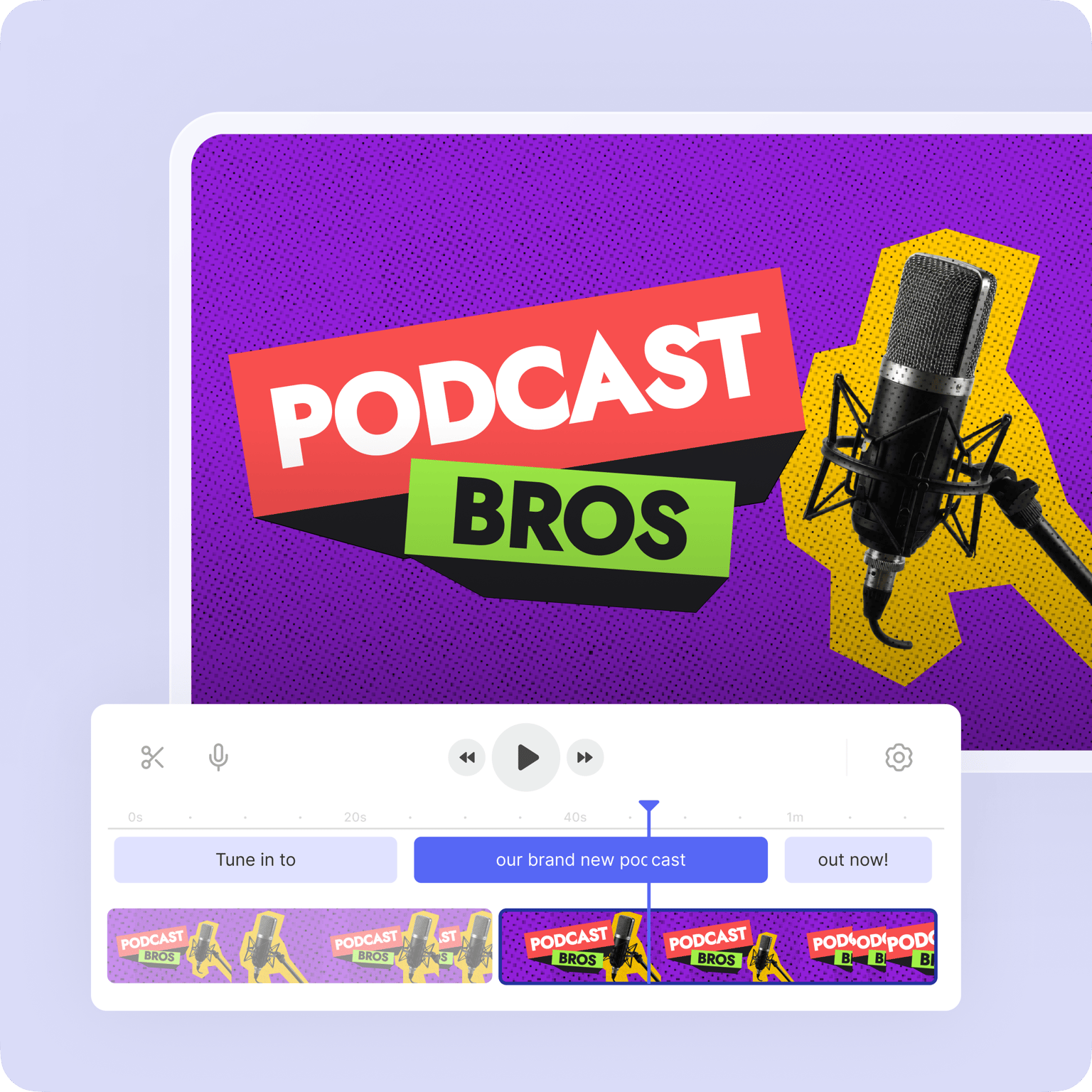 VEED's video editor showing how Podcast Bros social media assets integrate into video projects for content creation.