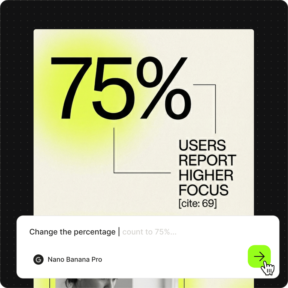 Text box prompt to change the percentage on a minimalist data infographic using VEED Nano Banana Pro.