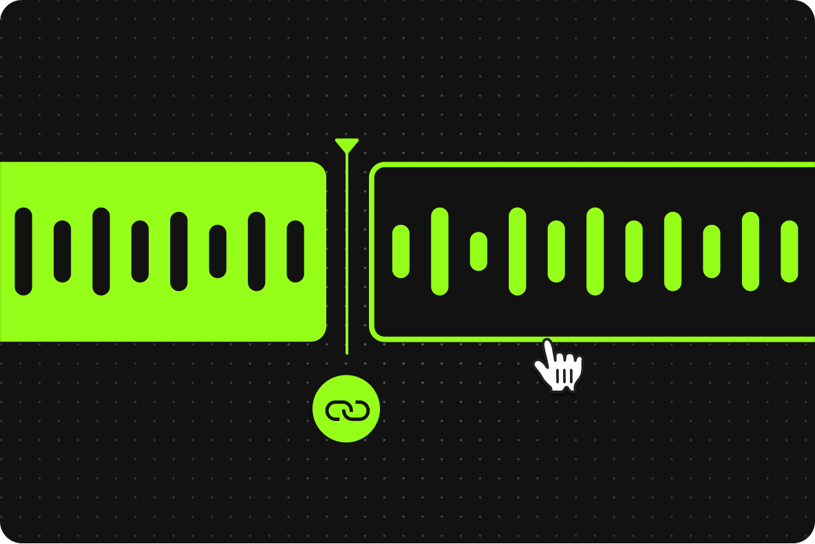 Audio joiner interface joining two different sound wave timeline into one segment with a mouse cursor pointer