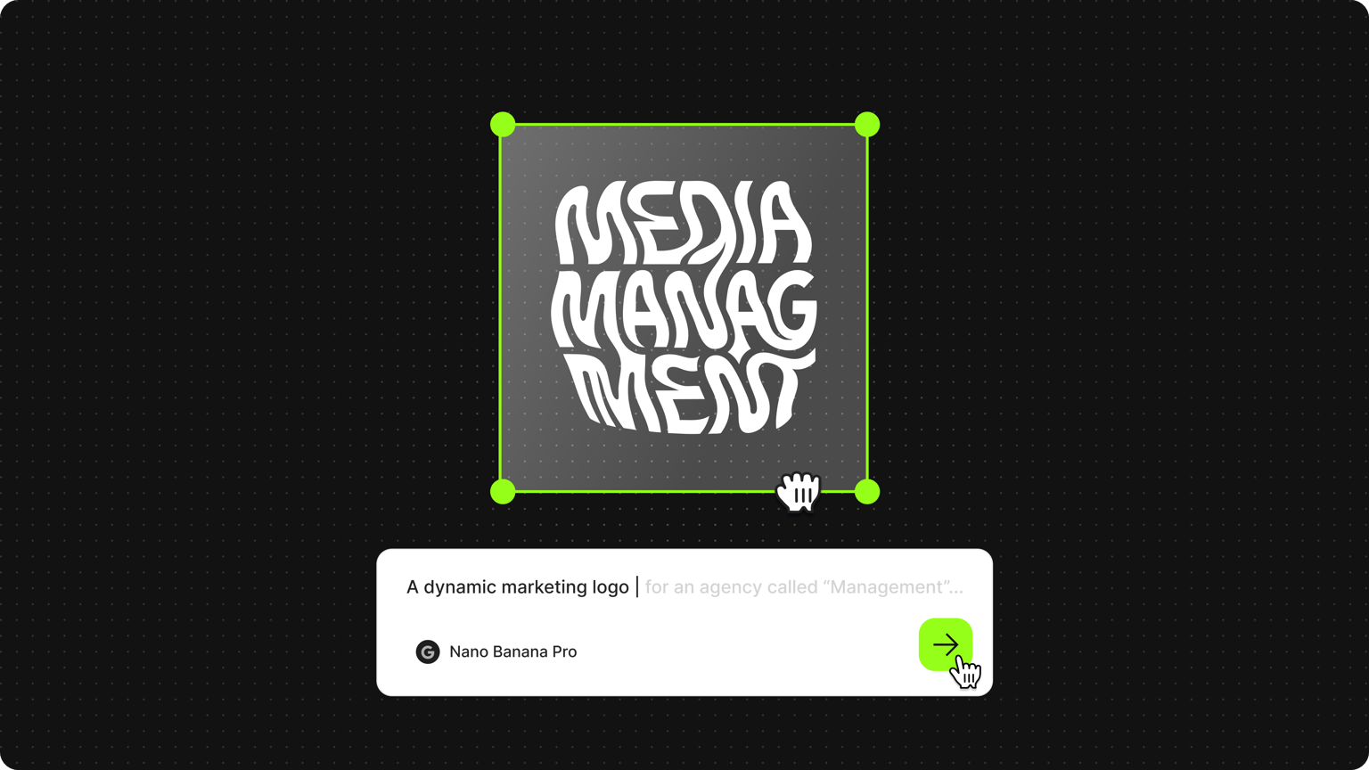 Animated marketing logo with a prompt box to generate a logo with Nano Banana Pro