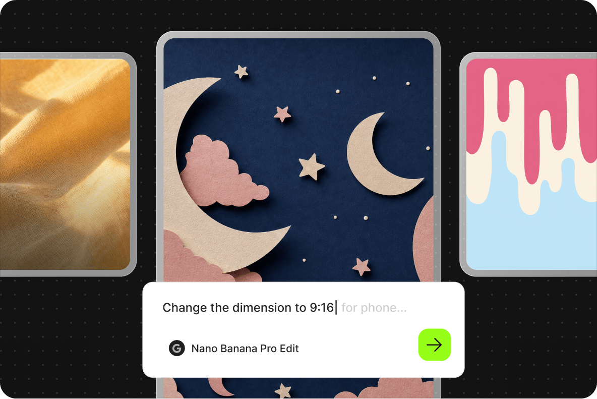 Customizing wallpaper dimensions to phone screen format using an AI prompt interface