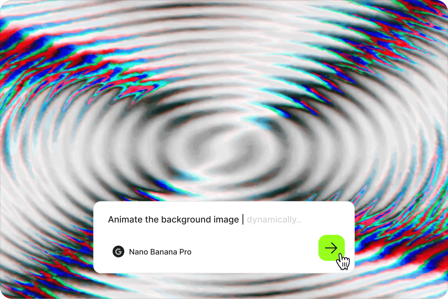 Swirling glitch pattern background, prompt bar reading animate the background image dynamically