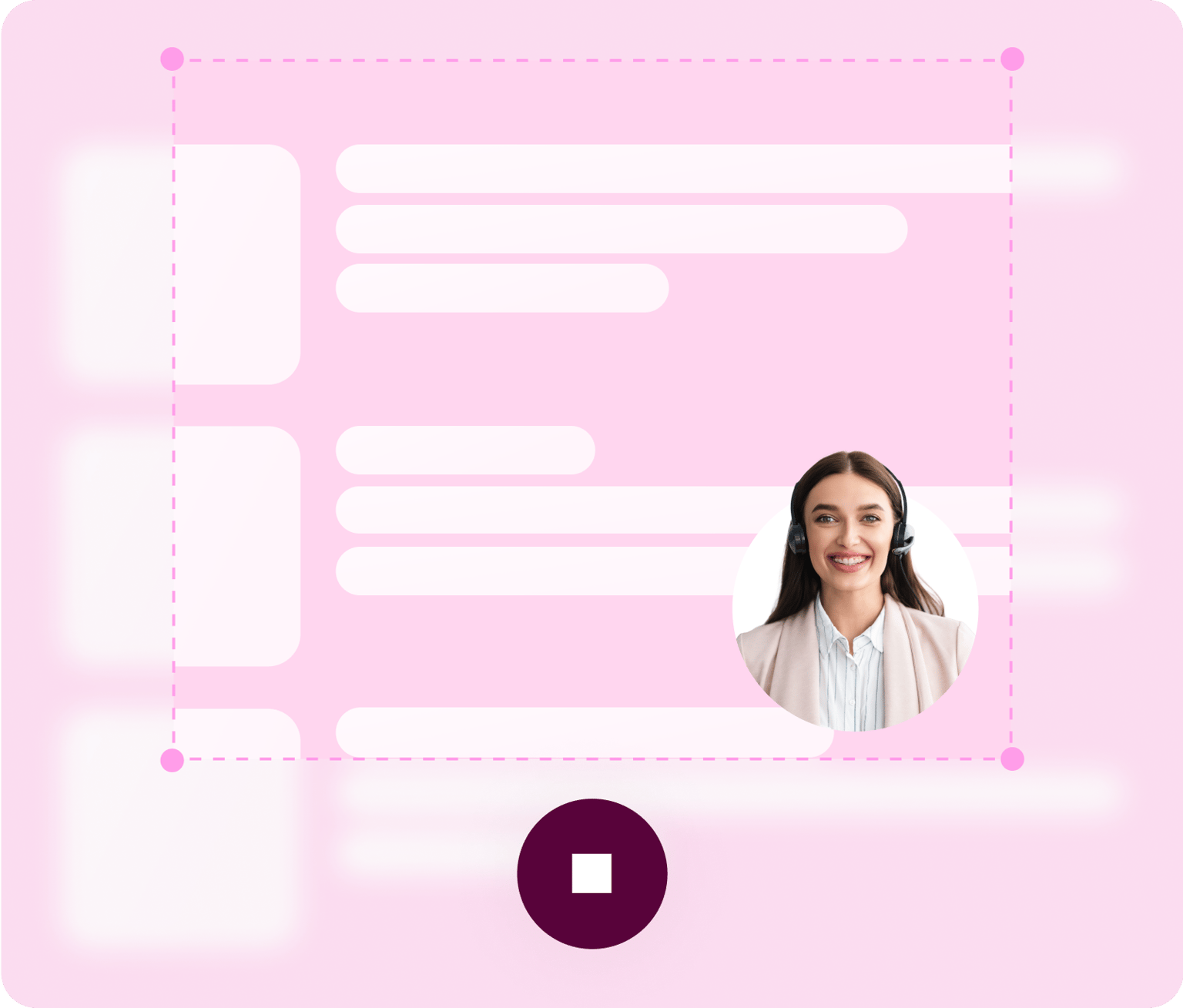 VEED's Screencasting template showing layout areas for screen content and a presenter headshot with play button.