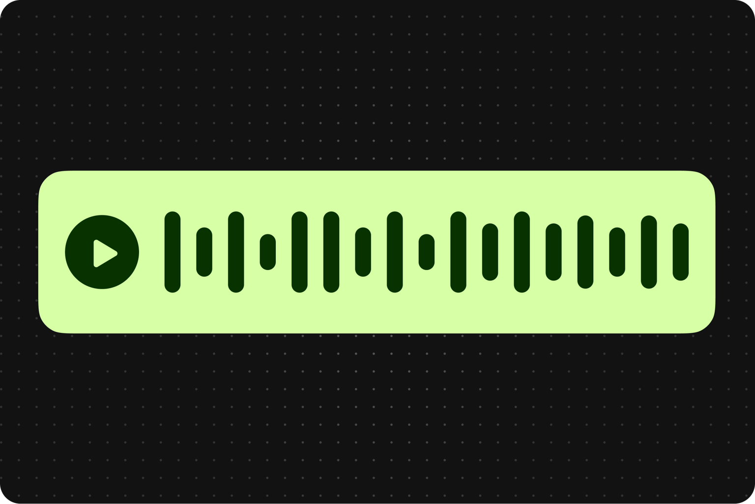 Audio player interface showing a green waveform bar with a play button on a dark background