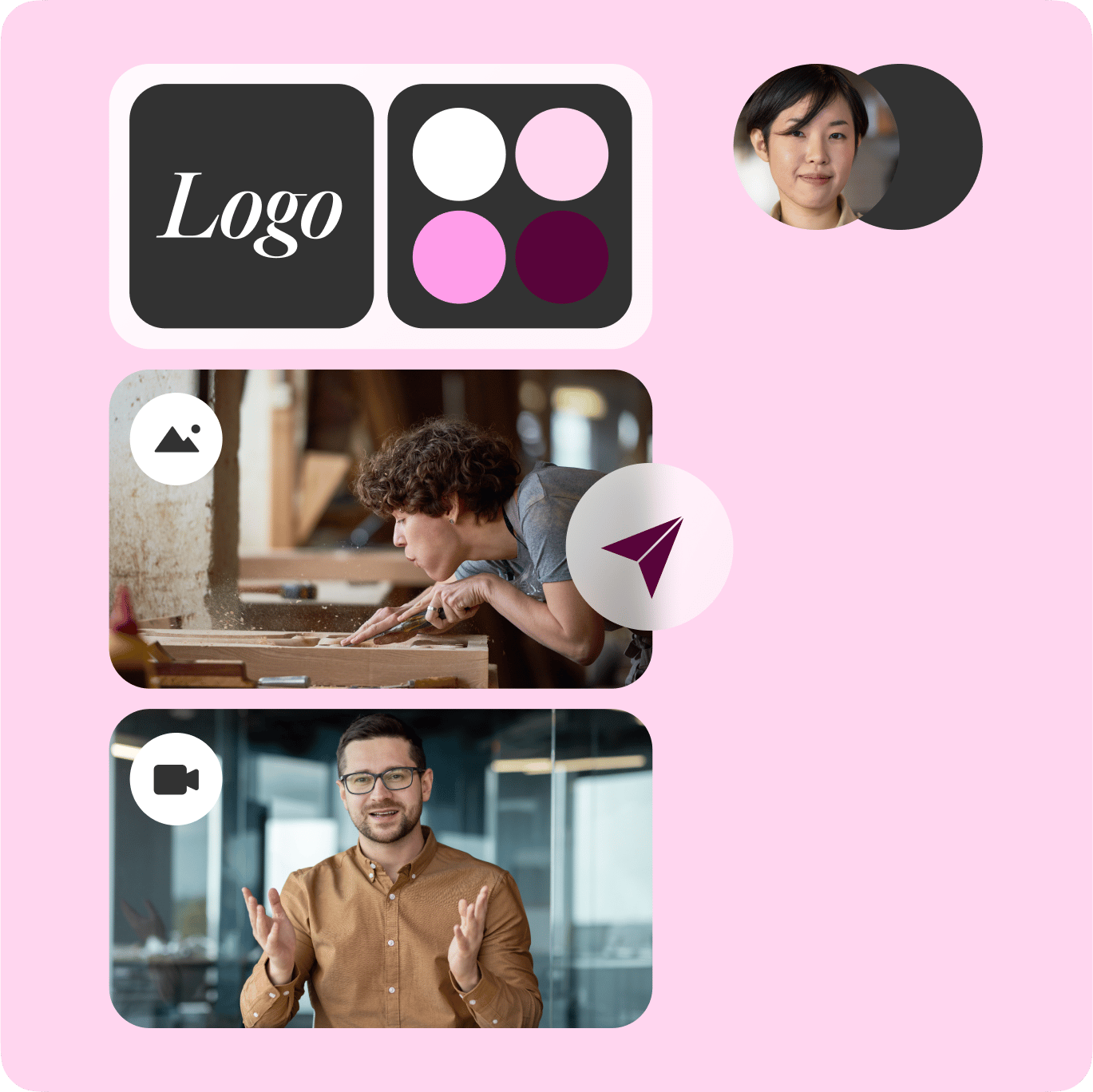 VEED's Shared Assets organizing logos, color palettes, and media clips in a unified library.