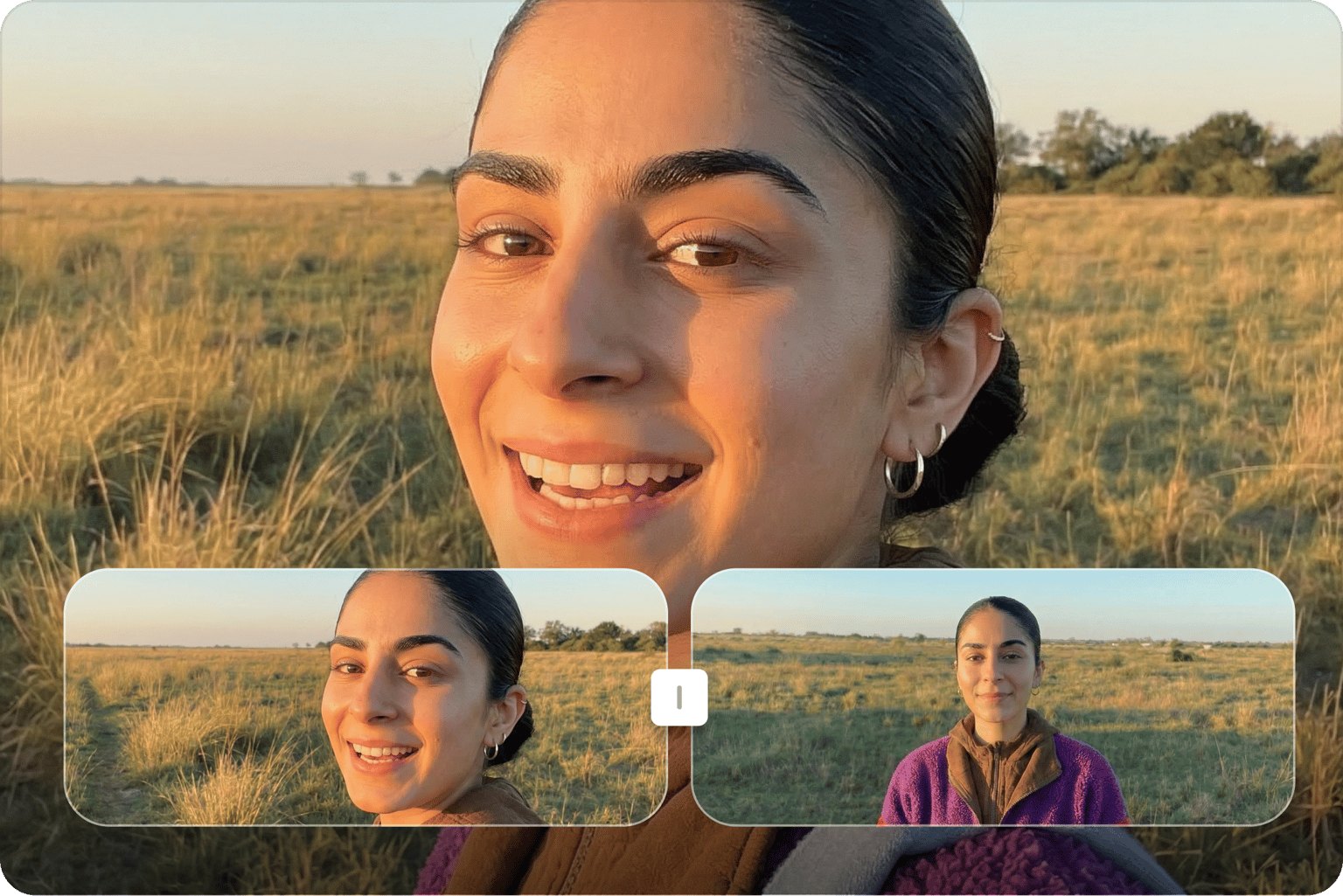 Speed up or slow down video clips with a split timeline showing two different scenes from a woman’s video.
