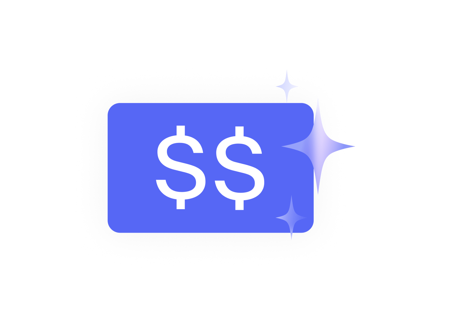 Blue wallet icon displaying $$ with sparkles, representing earning or monetization opportunity.