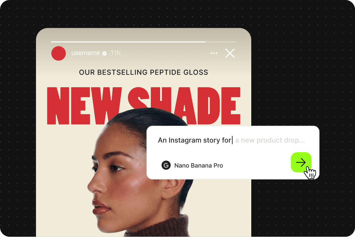 AI editing window showing a text prompt modifying the title text color on a beauty Instagram story template