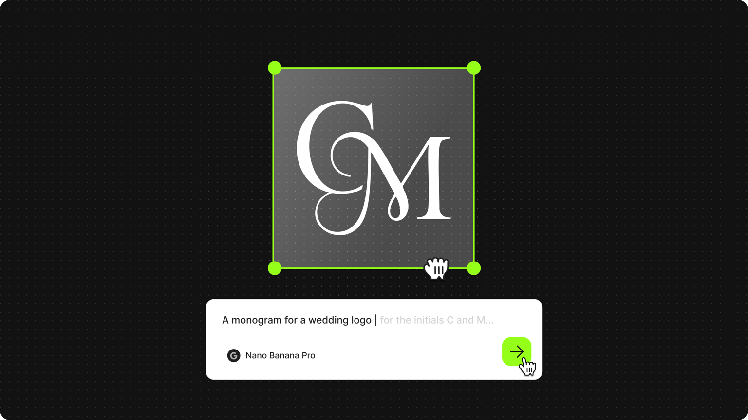 Wedding monogram logo with a prompt box to generate a logo with Nano Banana Pro