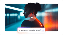 AI playground walkthrough video showing woman in futuristic setting with text prompt interface